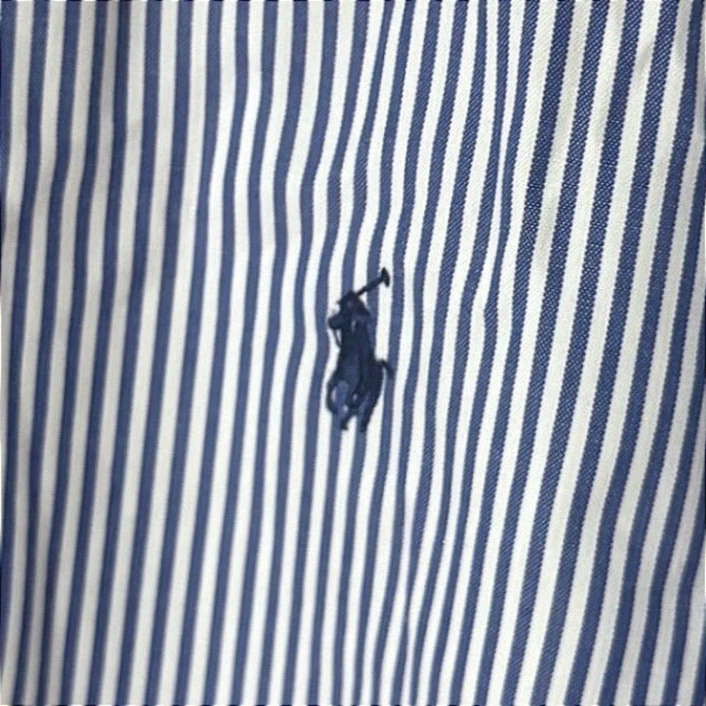 Ralph Lauren Mens Classic Fit Blue White Striped Button Down Shirt 17 32/33